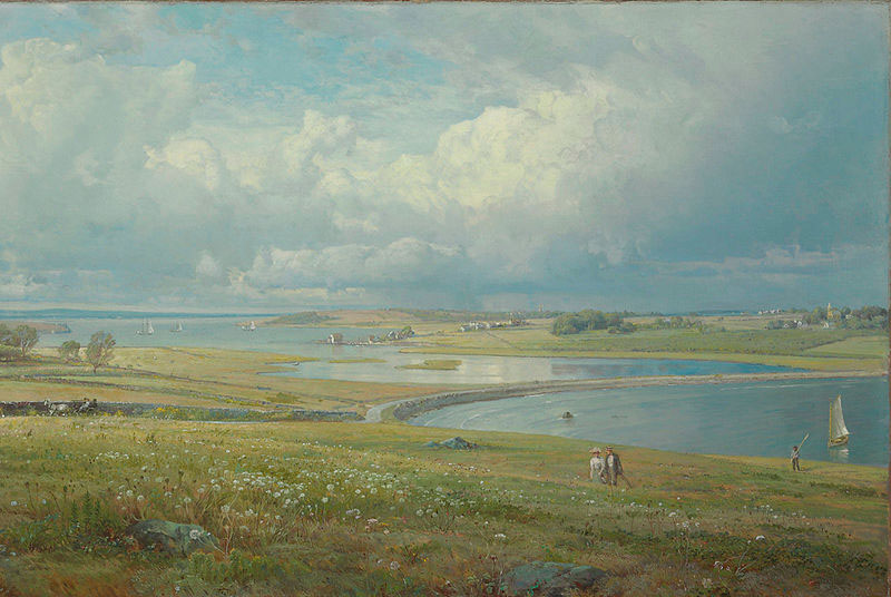 William Trost Richards Mackerel Cove, Jamestown, Rhode Island, oil on canvas painting by William Trost Richards, laid down on masonite